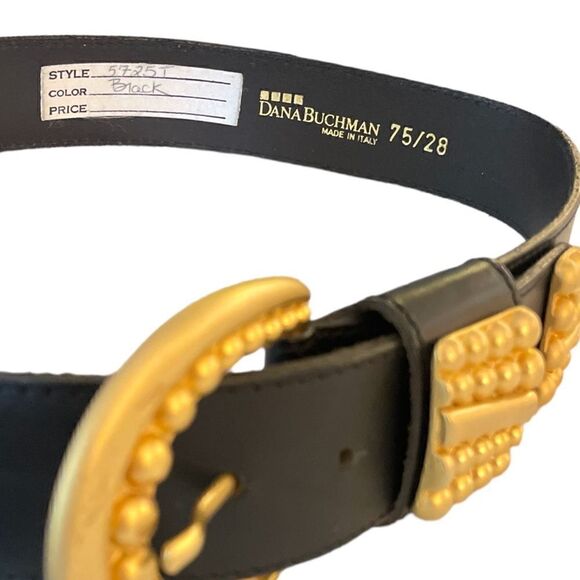 DANA BUCHMAN Made in Italy Black Leather Belt with Brushed Gold Buckle - Picture 3 of 5